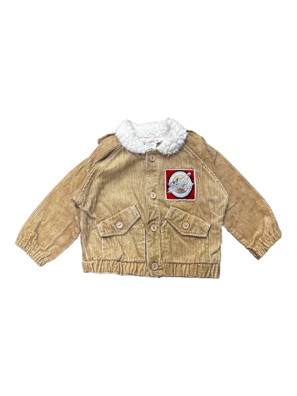 Vintage Broadway Kids corduroy sherpa collar jacket airplane patch 18M